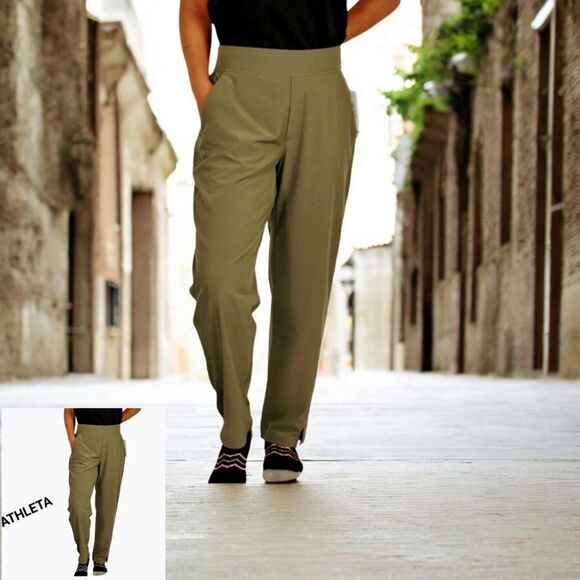 Athleta Pants - 💥ATHLETA New Brooklyn Ankle Olive green Tapered Pull On Elastic Casual Travel